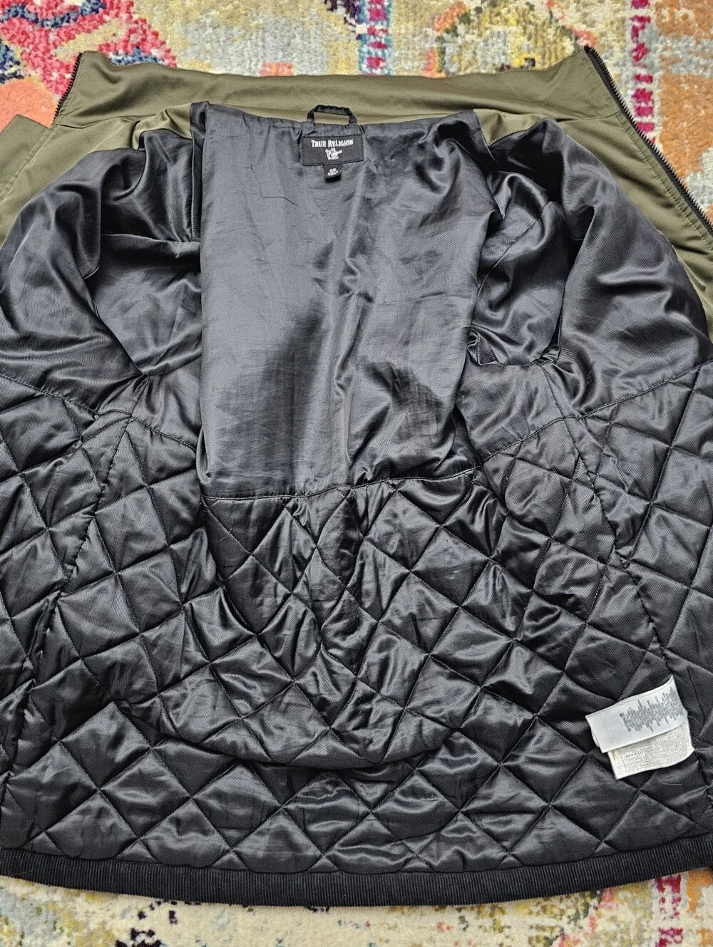 True Religion Quilted Corduroy Full Zip Jacket Mens Size Small Black Green Gray